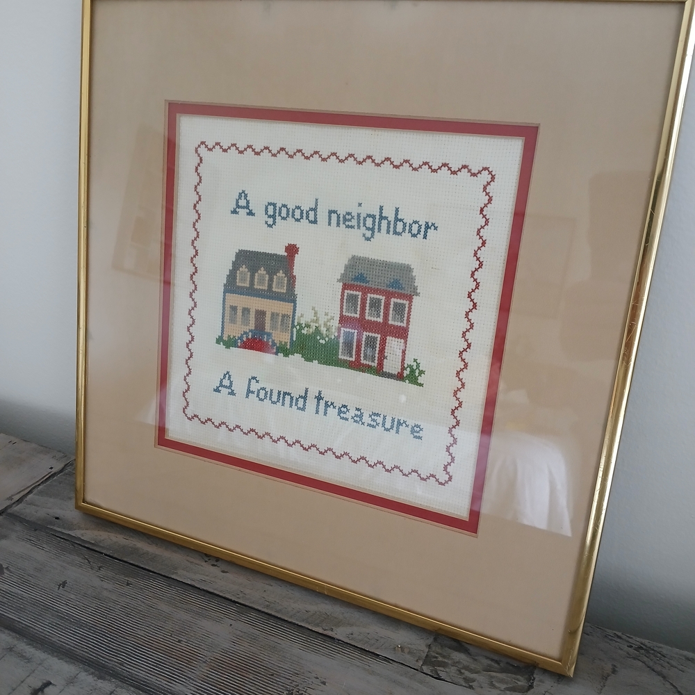 Framed Cross-Stitch Art with Houses